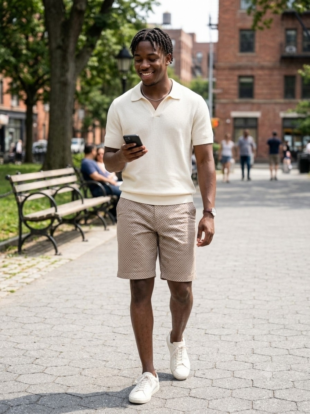 Cotton On Brunswick Garment Beige Patterned Men’s Flat-Front Shorts